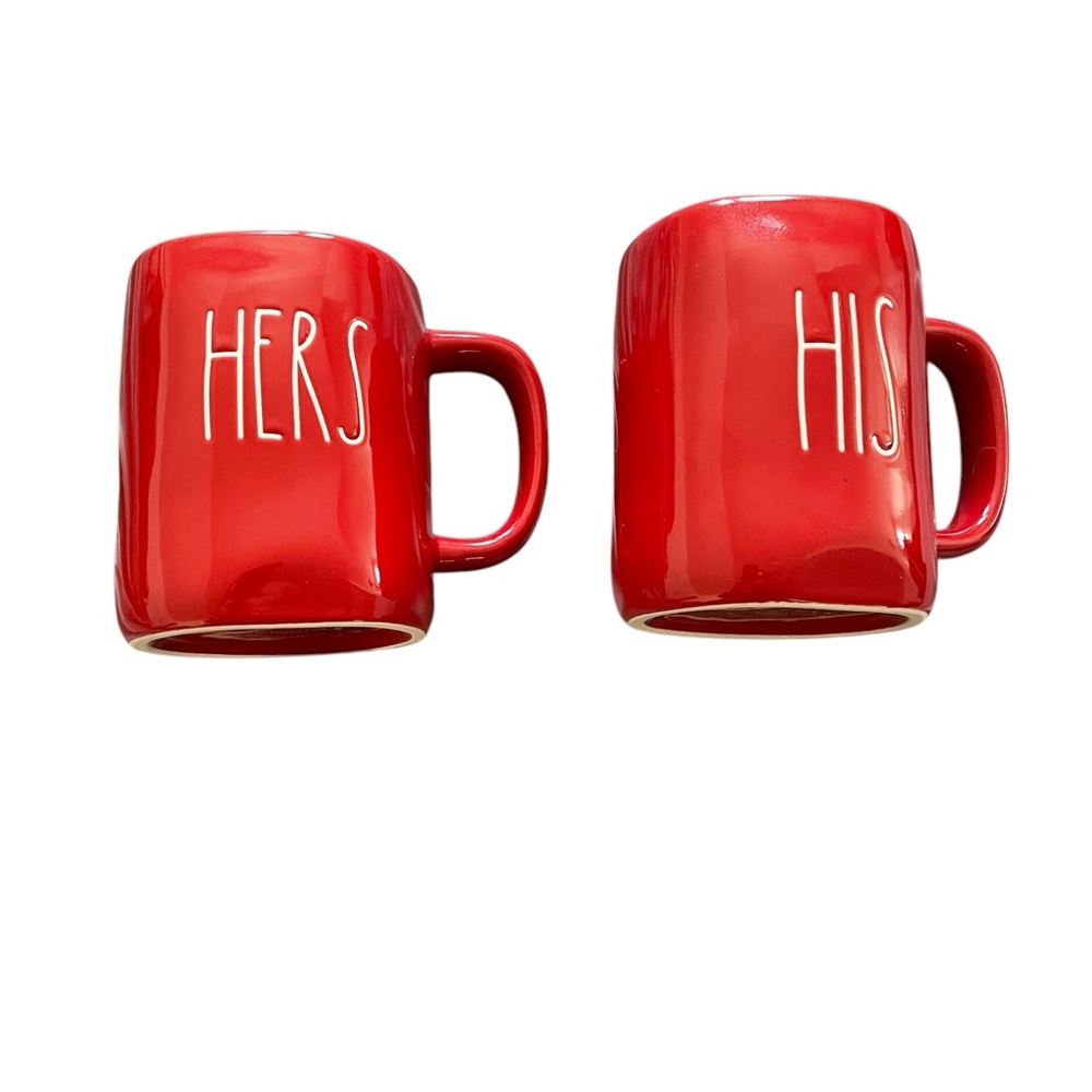 NWOT Pair of Red Rae Dunn His & Her ceramic coffee mugs for Valentine’s Day!
